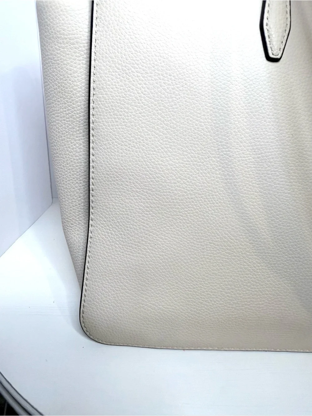 Tory Burch Ivory Pebbled Leather Large Tote Shoulder Bag Gold Logo